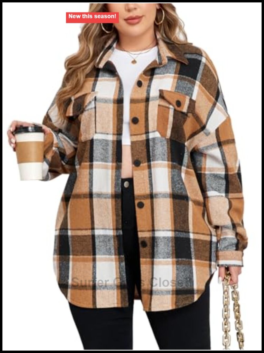Plus Size Flannel Plaid Shacket Jacket Button Down Coat Long Sleeve Winter